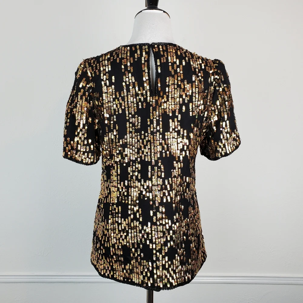 Vintage Laurence Kazar Top Silk Beaded Sequin Shiny Holiday New Years Glam 80s - Picture 6 of 10